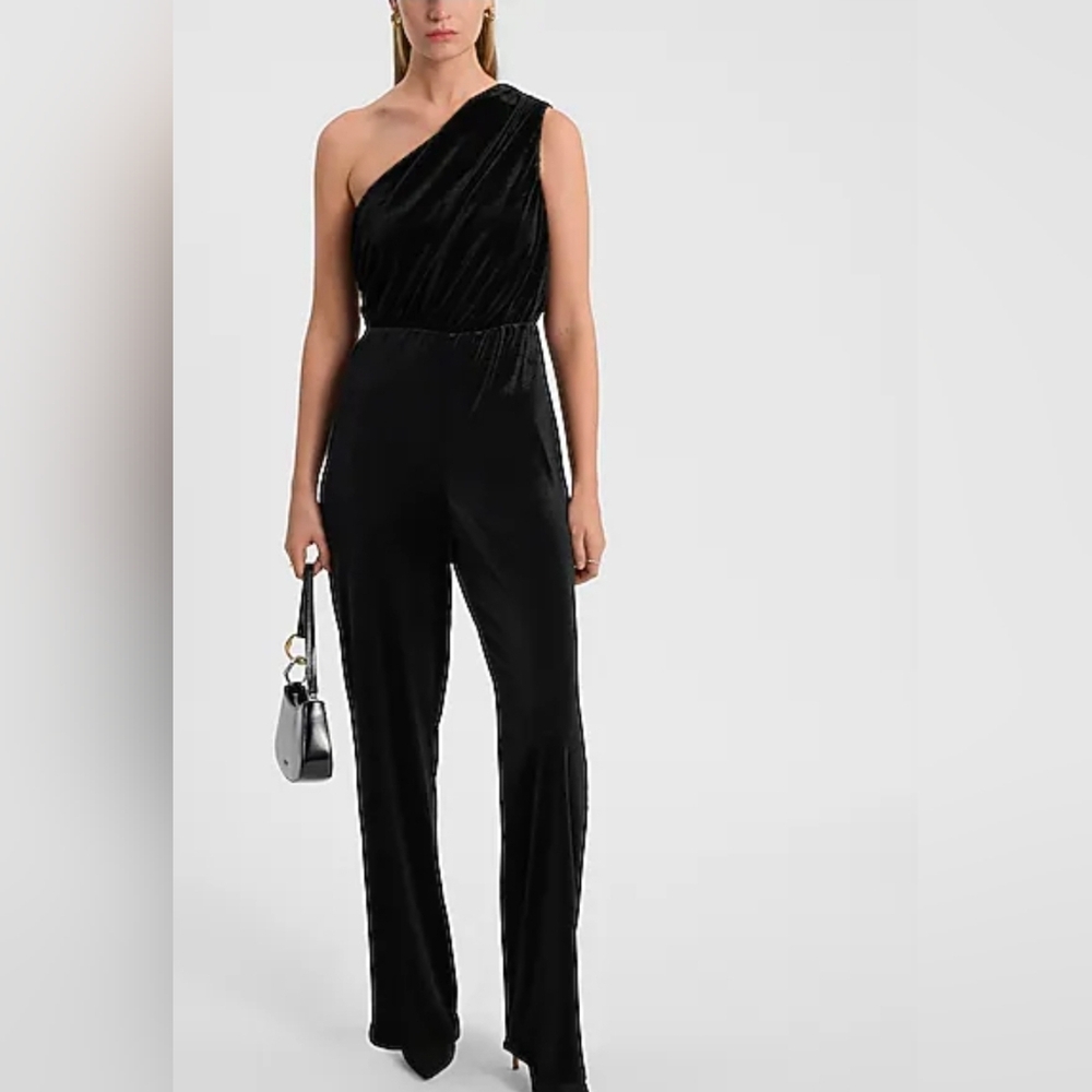 Express Black One-Shoulder Wide Leg Jumpsuit Size XL New